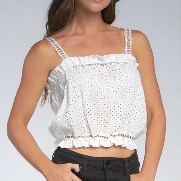 NEW Elan Small Elastic Hem Elastic Neckline Ruffled Strap Breathable White Lace - Picture 1 of 8